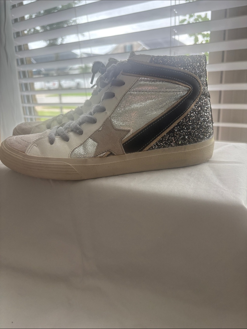 ShuShop Silver Glitter High-Top Sneakers